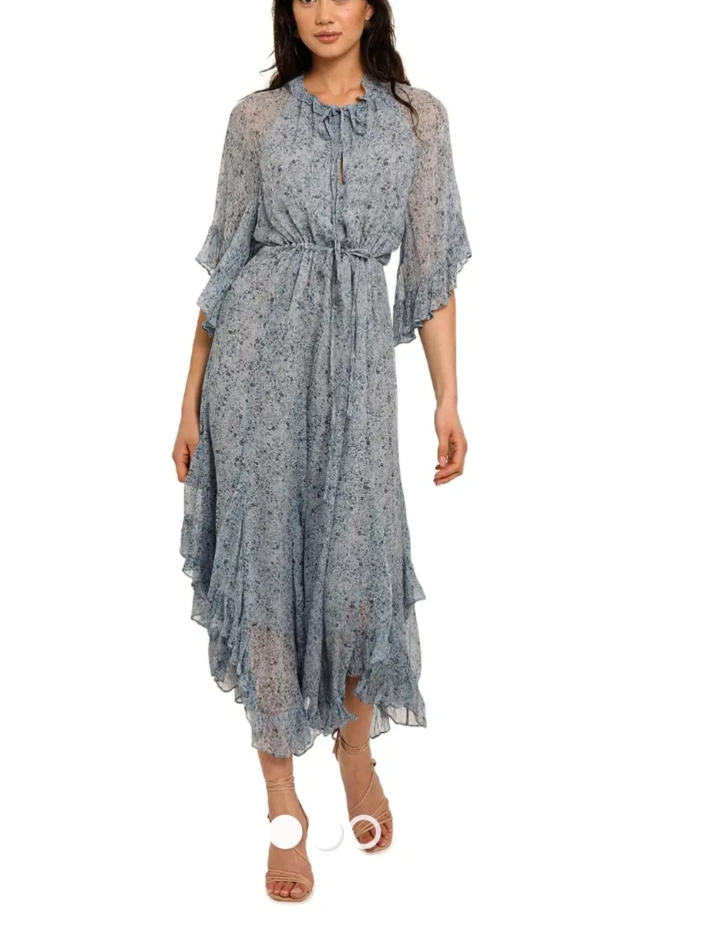 Shona JOY HARMONY FLUTTER MIDI DRESS Blue Floral Ruffle Midi  SIZE 6